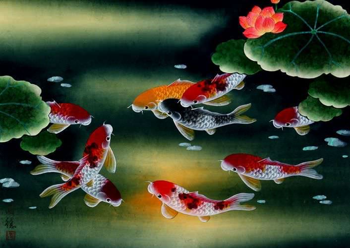 Nine Koi Fish Masterpiece Painting