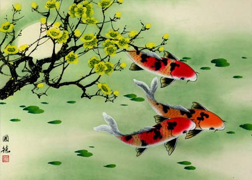 Koi Fish & Plum Blossom Painting