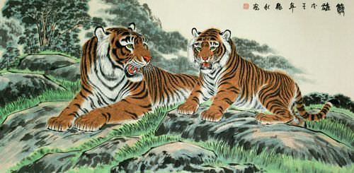 Tigers Take a Rest - Large Chinese Painting