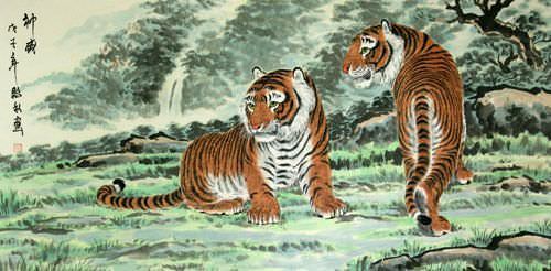 Invincible Might Chinese Tigers Large Painting