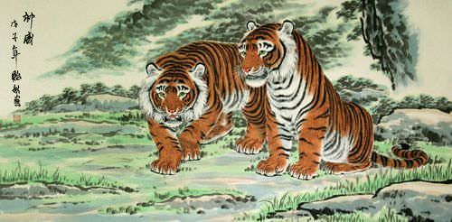 Invincible Might Asian Tigers Large Painting