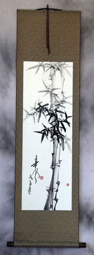 Chinese Black-Ink Bamboo Wall Scroll