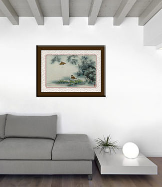 Traditional Chinese Birds and Bamboo Painting living room view