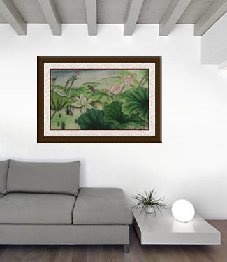 Little Birds and Beautiful Lotus Painting living room view