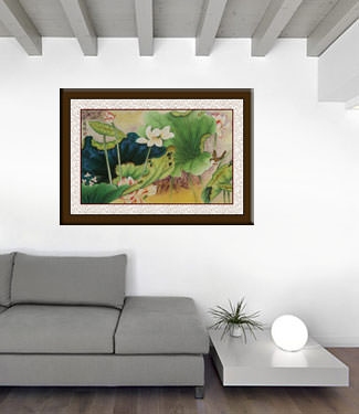 Little Bird in the Lotus Beautiful Chinese Watercolor Painting living room view