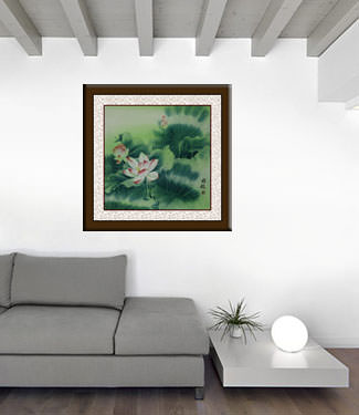Chinese Lotus Flower Painting living room view