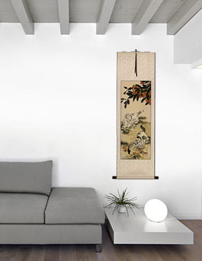 Chinese Kittens - Oriental Art Scroll living room view