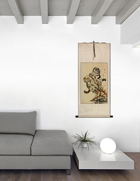 Cat Fun Chinese Wall Scroll living room view