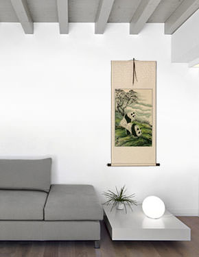 Chinese Sichuan Pandas Wall Scroll living room view