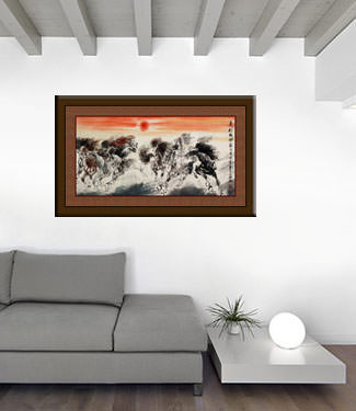 Large Asian Horse Painting living room view