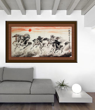 Large Eight Chinese Horse Painting living room view