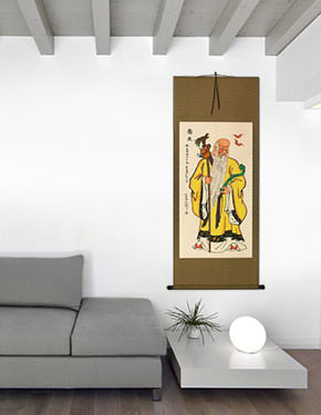 The God of Longevity - Chinese Scroll living room view