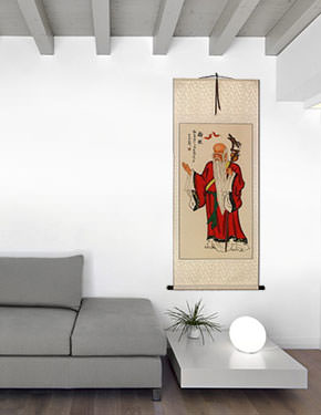 God of Longevity - Asian Scroll living room view