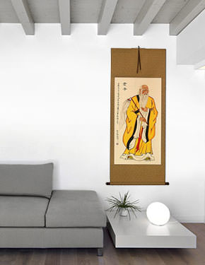 Ancient Lao Tzu Philosopher Wall Scroll living room view