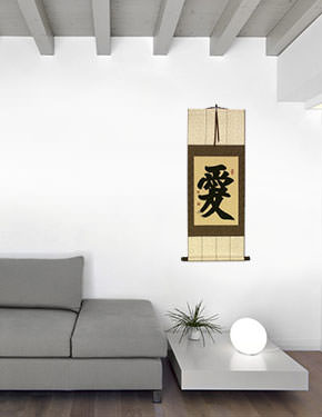 LOVE Asian Symbol Wall Scroll living room view