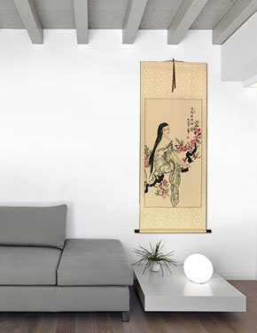 Beauty Under the Flowers Like Poetry - Chinese Scroll living room view