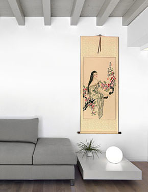 Beauty Under the Flowers Like Poetry - Chinese Scroll living room view