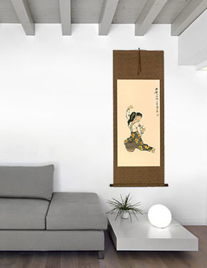 Woman Connected to Lover by Water - Wall Scroll living room view