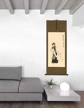 Dancing Minority Girl of Southern China Wall Scroll living room view