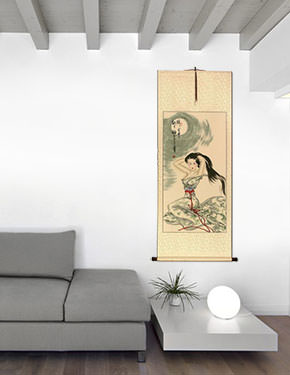 Beautiful Woman Under the Moon - Asian Scroll living room view