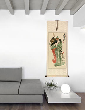 Loyalty & Righteousness Among the Brave - Chinese Scroll living room view