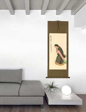 Dancing Girl Chinese Scroll living room view