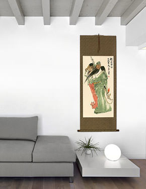 Loyalty and Righteousness Among the Brave - Chinese Scroll living room view