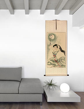 Beautiful Woman Under the Moon - Chinese Scroll living room view