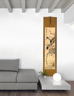 The Golden Autumn - Bird and Flower Chinese Scroll living room view