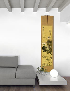 Fragrance - Chinese Birds and Lotus Wall Scroll living room view