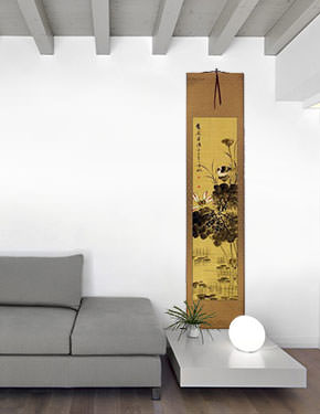 Fresh Fragrance - Birds and Lotus Wall Scroll living room view