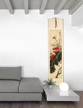 Golden Autumn Rhythm - Bird and Flower - Chinese Scroll living room view