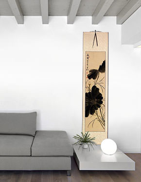 Fragrance of Lotus - Bird and Flower Wall Scroll living room view