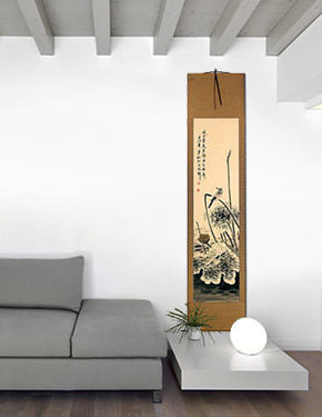 Withering Lotus & Kingfisher Bird - Chinese Scroll living room view