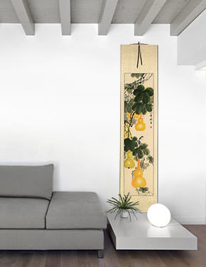 Yellow Gourds - Heavenly Fruit - Chinese Scroll living room view