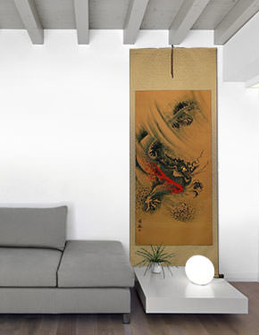 Flying Chinese Dragon - Extra-Large Wall Scroll living room view