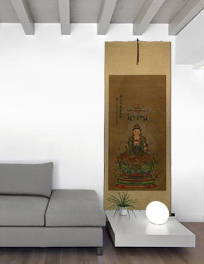 Guanyin / Kuan Yin / Kannon - Partial-Print Wall Scroll living room view