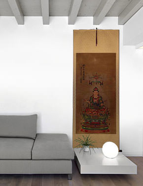 Guanyin / Kuan Yin / Kannon - Partial-Print - Large Wall Scroll living room view