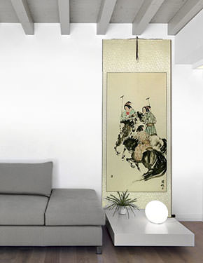 Polo Horse Wall Scroll living room view