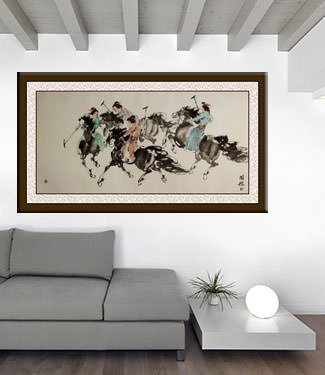 Ancient Chinese Horseback Polo - Large Painting living room view