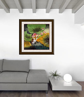 Egrets in the Lotus Pond - Elegant Large Painting living room view