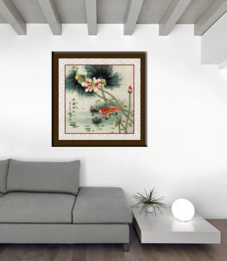 Big Koi Fish and Lotus Flower Chinese Painting living room view
