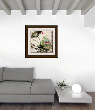 Chinese Bird and Lotus Flower Painting living room view