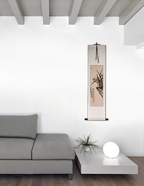 Traditional Chinese Orchid Wall Scroll living room view