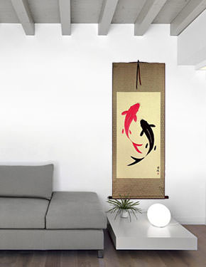 Big Yin Yang Fish Wall Scroll living room view