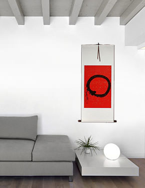 Large Red Enso Symbol - Japanese Scroll living room view