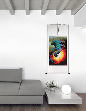 Chinese Dragon and Phoenix - Wall Scroll living room view