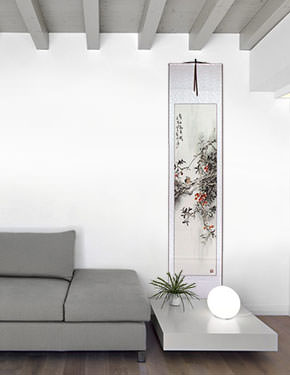 Birds and Flowers Wall Scroll living room view
