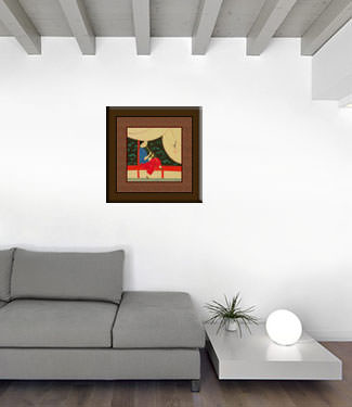 Woman Playing Flute by Pond - Modern Art Painting living room view