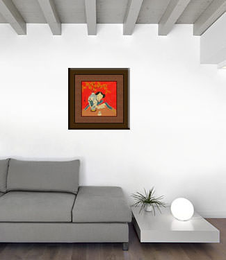 Asian Woman and Flower Vase - Modern Art Painting living room view